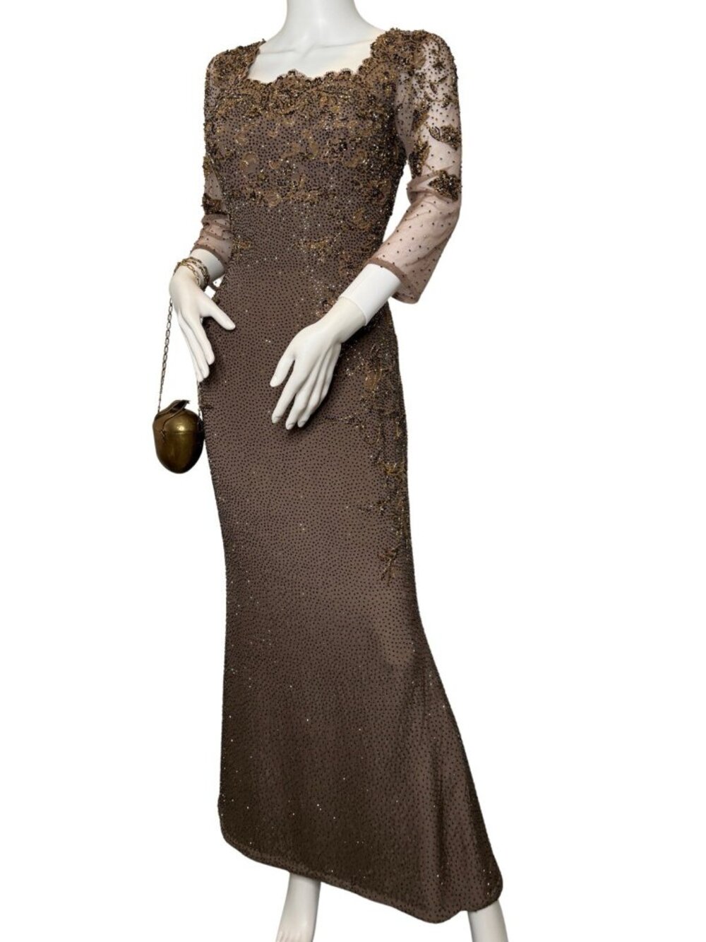 Hartly Westwood Size M Evening Beaded Silk Gown Chocolate Brown Long Dress